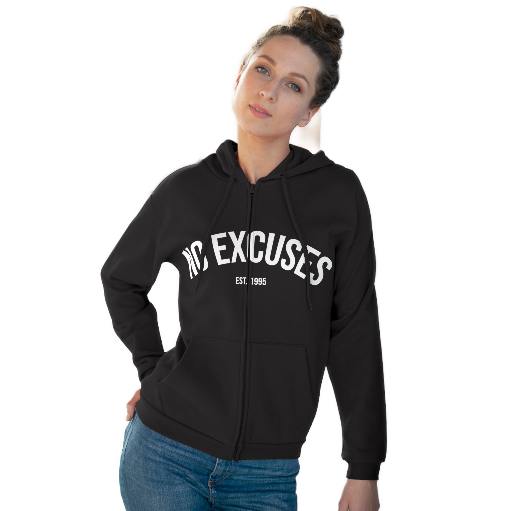 No Excuses Zip Hoodie — Motivational Full‑Zip Hoodie for Everyday Wear
